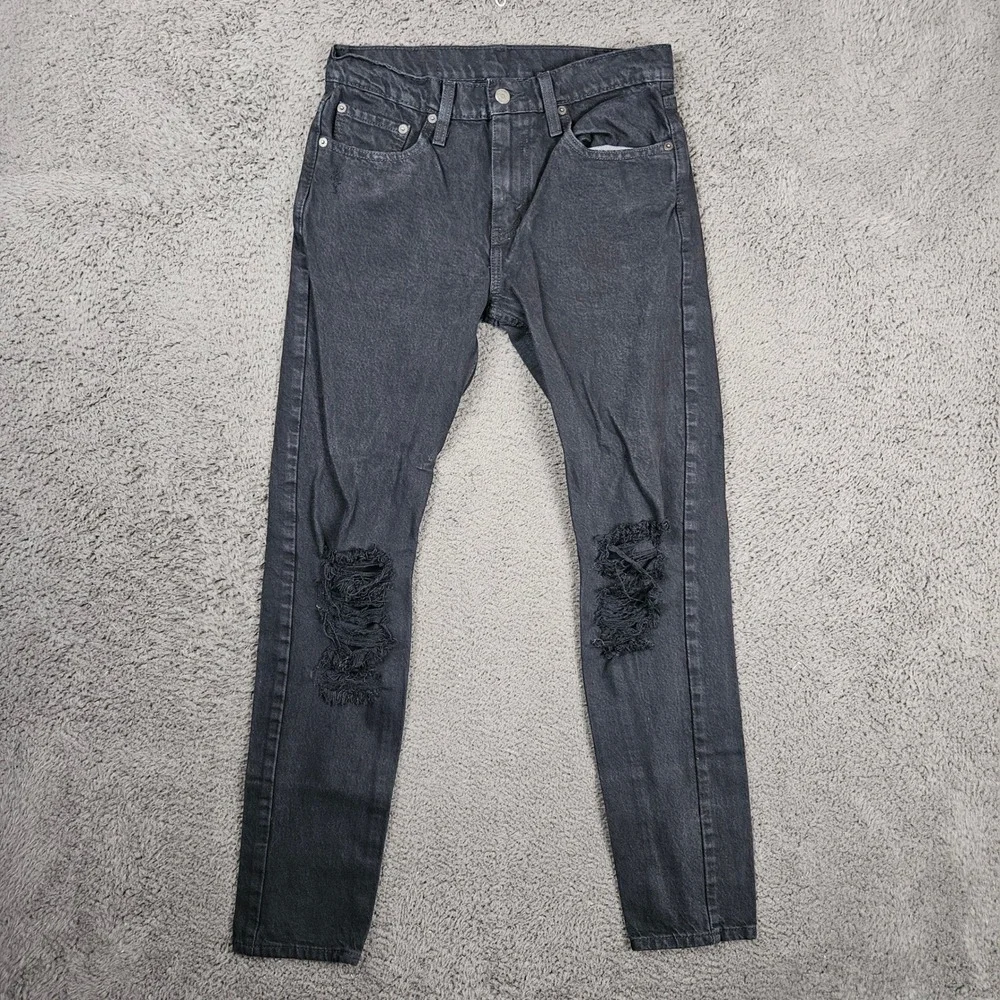 Levis 510 Skinny Jeans Mens 29x32 Black Distressed Ripped Knee‎ Denim